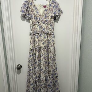 Miami Blue and Cream Floral Maxi Dress